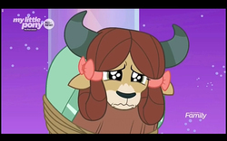 Size: 1280x800 | Tagged: safe, screencap, yona, yak, g4, season 9, she's all yak, discovery family, discovery family logo, female, letterboxing, logo, out of context, sad, solo