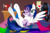 Size: 3910x2550 | Tagged: safe, artist:takaneko13, starlight glimmer, oc, oc:blue flame, pegasus, pony, unicorn, g4, :>, chair, cute, desk, doll, fabric, female, heart, high res, lying down, mare, on back, plushie, sewing machine, speech bubble, spread wings, toy, wings