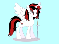 Size: 2048x1536 | Tagged: safe, artist:draymanor57, derpibooru exclusive, oc, oc only, oc:blackjack, alicorn, pony, fallout equestria, fallout equestria: project horizons, alicornified, executioner, fanfic art, race swap, solo, sword, weapon