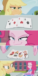 Size: 1075x2151 | Tagged: safe, screencap, applejack, pinkie pie, equestria girls, g4, my little pony equestria girls: rainbow rocks, card game, exploitable meme, meme, pinkie sly, poker