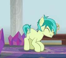 Size: 213x186 | Tagged: safe, screencap, sandbar, earth pony, pony, g4, she's all yak, animated, bucking, cropped, cute, excited, eyes closed, gif, great moments in animation, happy, hoof click, hoofy-kicks, hooves, laughing, male, sandabetes, solo, stallion, teenager