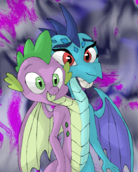 Size: 940x1167 | Tagged: safe, artist:mojo1985, princess ember, spike, dragon, g4, conjoined, fusion, multiple heads, two heads, two-headed dragon, wat, we have become one, what has magic done, winged spike, wings
