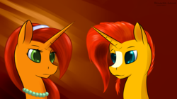 Size: 3840x2160 | Tagged: safe, artist:renarde-louve, stellar flare, sunburst, pony, unicorn, g4, bust, colored pupils, duo, female, high res, male, mother and son, portrait