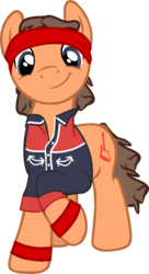 Size: 567x1042 | Tagged: safe, artist:grapefruitface1, artist:katsubases, oc, oc only, oc:cutie mark knopfler, pony, base used, clothes, dire straits, headband, jacket, mark knopfler, ponified, show accurate, simple background, smiling, solo, sweatband, transparent background