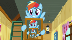 Size: 1280x720 | Tagged: safe, edit, edited screencap, screencap, rainbow dash, pony, g4, the washouts (episode), cute, dashabetes, droste effect, inception, it never ends, rainbow dash's poster, recursion, we need to go deeper