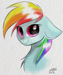Size: 2421x2875 | Tagged: safe, artist:azerta56, rainbow dash, pony, g4, bust, female, floppy ears, high res, portrait, signature, simple background, smiling, solo, white background