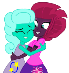 Size: 954x1001 | Tagged: safe, artist:徐詩珮, fizzlepop berrytwist, glitter drops, tempest shadow, equestria girls, g4, my little pony: the movie, base used, equestria girls-ified, female, hug, lesbian, ship:glittershadow, shipping, simple background, transparent background