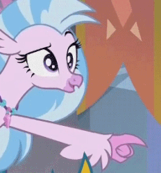 Size: 263x283 | Tagged: safe, screencap, gallus, silverstream, classical hippogriff, hippogriff, she's all yak, animated, cropped, cute, diastreamies, faic, female, quadrupedal, reaction image, solo, you look so weird