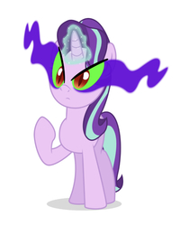 Size: 613x766 | Tagged: safe, edit, editor:undeadponysoldier, starlight glimmer, pony, unicorn, g4, alternate eye color, badass, evil, evil starlight, face swap, female, glowing horn, horn, overpowered, possessed, powerful, raised hoof, simple background, solo, sombra eyes, white background