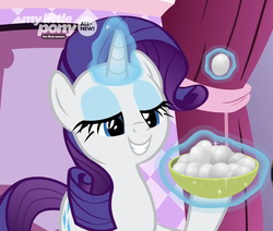 Size: 706x600 | Tagged: safe, edit, edited screencap, screencap, rarity, pony, g4, she's all yak, brussel sprouts, carousel boutique, cool hand luke, cropped, food, glowing horn, horn, movie reference, rarity looking at food, reference, you have to eat all the eggs