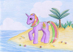 Size: 1280x907 | Tagged: safe, artist:normaleeinsane, hula hula, sail away, pony, g1, female, solo, traditional art, tropical ponies
