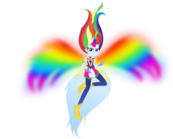 Size: 1203x965 | Tagged: safe, artist:painterede, artist:rainbow15s, rainbow dash, equestria girls, g4, clothes, colored wings, daydream-ified, female, fingerless gloves, gloves, gradient horn, gradient wings, horn, horned humanization, leggings, multicolored wings, rainbow wings, shoes, simple background, solo, transparent background, wings