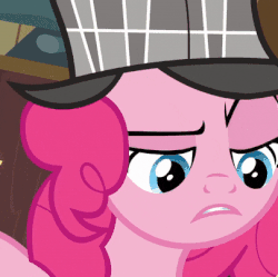 Size: 405x404 | Tagged: safe, screencap, pinkie pie, earth pony, pony, g4, season 7, secrets and pies, animated, close-up, cropped, deerstalker, detective, female, gif, hat, lidded eyes, mare, pinkie being pinkie, prehensile mane, raised eyebrow, sherlock holmes, sherlock pie, smiling, solo