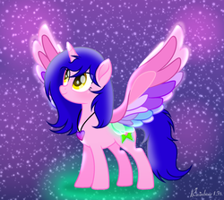 Size: 1804x1611 | Tagged: safe, artist:rainbow15s, oc, oc only, oc:jenny, alicorn, pony, alicorn oc, colored wings, galactic, multicolored wings, rainbow wings, solo, wing bling, wings