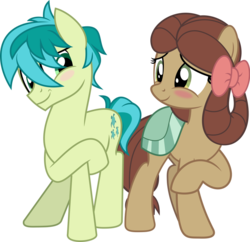 Size: 908x880 | Tagged: safe, artist:jhayarr23, sandbar, yona, earth pony, pony, g4, she's all yak, blushing, couple, cute, female, interspecies, male, ponified, pony yona, raised hoof, sandabetes, ship:yonabar, shipping, simple background, species swap, straight, transparent background, yonadorable