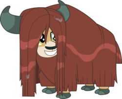 Size: 3702x3000 | Tagged: safe, artist:cloudy glow, yona, yak, g4, she's all yak, child, cloven hooves, cute, female, high res, horns, simple background, smiling, solo, vector, wet, wet mane, yonadorable