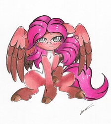 Size: 2341x2617 | Tagged: safe, artist:luxiwind, oc, oc only, oc:choco step, pegasus, pony, cloven hooves, female, high res, mare, solo, traditional art