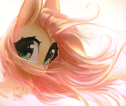 Size: 2600x2194 | Tagged: safe, artist:mirroredsea, fluttershy, pegasus, pony, g4, bust, cute, eyelashes, female, high res, looking at you, mare, portrait, shyabetes, solo, stray strand, three quarter view, windswept mane
