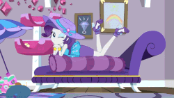 Size: 854x480 | Tagged: safe, screencap, rarity, camping must-haves, equestria girls, equestria girls series, g4, spoiler:eqg series (season 2), adorasexy, animated, body pillow, clothes, cute, dress, eyeshadow, female, gif, implied applejack, looking at you, makeup, one eye closed, rarara, raribetes, rarity peplum dress, rarity's bedroom, sexy, solo, wink, winking at you