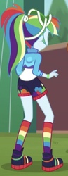 Size: 249x639 | Tagged: safe, screencap, rainbow dash, equestria girls, festival filters, g4, my little pony equestria girls: better together, bracelet, clothes, cropped, female, jewelry, ponytail, rainbow socks, rainbutt dash, rear view, shoes, sneakers, socks, solo, striped socks