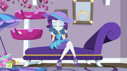 Size: 800x450 | Tagged: safe, screencap, rarity, camping must-haves, equestria girls, g4, my little pony equestria girls: better together, adorasexy, animated, armpits, bedroom, body pillow, clothes, couch, cushion, cute, dress, female, geode of shielding, gif, hat, high heels, lidded eyes, looking at you, magical geodes, pencil skirt, pillow, rarara, raribetes, rarity peplum dress, rarity's bedroom, scratching post, sexy, shoes, skirt, umbrella, wall painting