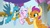 Size: 1280x720 | Tagged: safe, screencap, gallus, silverstream, smolder, classical hippogriff, dragon, griffon, hippogriff, g4, she's all yak, cute, diastreamies, finger gun, laughing, one eye closed, shipping fuel, wink