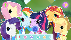 Size: 1920x1080 | Tagged: safe, screencap, applejack, fluttershy, rainbow dash, rarity, sci-twi, sunset shimmer, twilight sparkle, pony, equestria girls, festival filters, g3, g4, my little pony equestria girls: better together, betcha can't make a face crazier than this, creepy, filter, g3 faic, g3 pony face (filter), g3 style, g4 to g3, generation leap, horse head, kill it with fire, not an edit, oh god, pinkie's silly face, ponified, pony face, selfie, wat