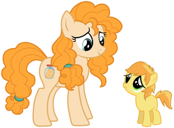 Size: 2088x1540 | Tagged: artist needed, safe, braeburn, pear butter, earth pony, pony, g4, aunt and nephew, blank flank, cheering up, colt, comforting, family, male, mother's day, sad, upset, vector, younger