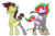 Size: 1500x1000 | Tagged: safe, artist:bonpikabon, artist:icicle-niceicle-1517, color edit, edit, oc, oc only, oc:sea metal, oc:strawberry slices, bat pony, cyborg, pegasus, pony, amputee, blind, blindfold, collaboration, colored, female, food, hairclip, leg wraps, mare, mask, multicolored hair, ninja, outfit, prosthetic limb, prosthetics, simple background, strawberry, tail wrap, tape, transparent background