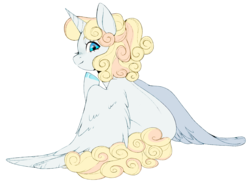 Size: 4060x3018 | Tagged: safe, artist:delzol, oc, oc only, oc:cupid, alicorn, pony, alicorn oc, curly mane, curly tail, female, mare, simple background, sitting, solo, transparent background