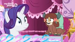 Size: 1920x1080 | Tagged: safe, screencap, rarity, yona, pony, unicorn, yak, g4, she's all yak, carousel boutique, discovery family logo, faic, female, mare, surprised