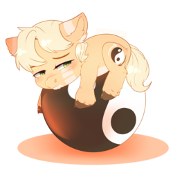 Size: 3500x3500 | Tagged: safe, artist:rizzych, oc, oc only, oc:graze, earth pony, pony, ball, chibi, cloven hooves, fluffy, high res, male, sleepy, solo, stallion, yin-yang