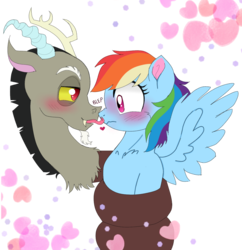 Size: 1444x1491 | Tagged: safe, artist:unoriginai, discord, rainbow dash, g4, :p, blushing, coils, cute, discute, female, heart, licking, male, ship:discodash, shipping, simple background, spread wings, straight, tongue out, transparent background, wingboner, wings, wrapped up