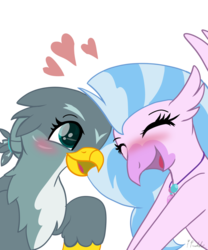 Size: 1050x1260 | Tagged: safe, artist:ipandacakes, gabby, silverstream, classical hippogriff, griffon, hippogriff, g4, blushing, crack shipping, cute, diastreamies, female, gabbybetes, gabbystream, lesbian, shipping, simple background, transparent background
