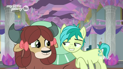 Size: 1920x1080 | Tagged: safe, screencap, sandbar, yona, pony, yak, g4, she's all yak, discovery family logo, eye contact, faic, female, looking at each other, male, shipping fuel, smug, stallion, teenager