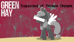 Size: 1192x670 | Tagged: artist needed, safe, applejack, pegasus, pony, g4, album cover, black and white, boulevard of broken dreams, censor bar, censored, female, grayscale, green day, mare, monochrome, paint, parody, pun, solo, song reference