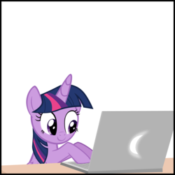 Size: 2000x2000 | Tagged: safe, artist:ace play, twilight sparkle, alicorn, pony, comic:twilight vs. computer, g4, bookhorse, computer, cute, female, high res, laptop computer, mare, simple background, solo, twiabetes, twilight sparkle (alicorn), white background