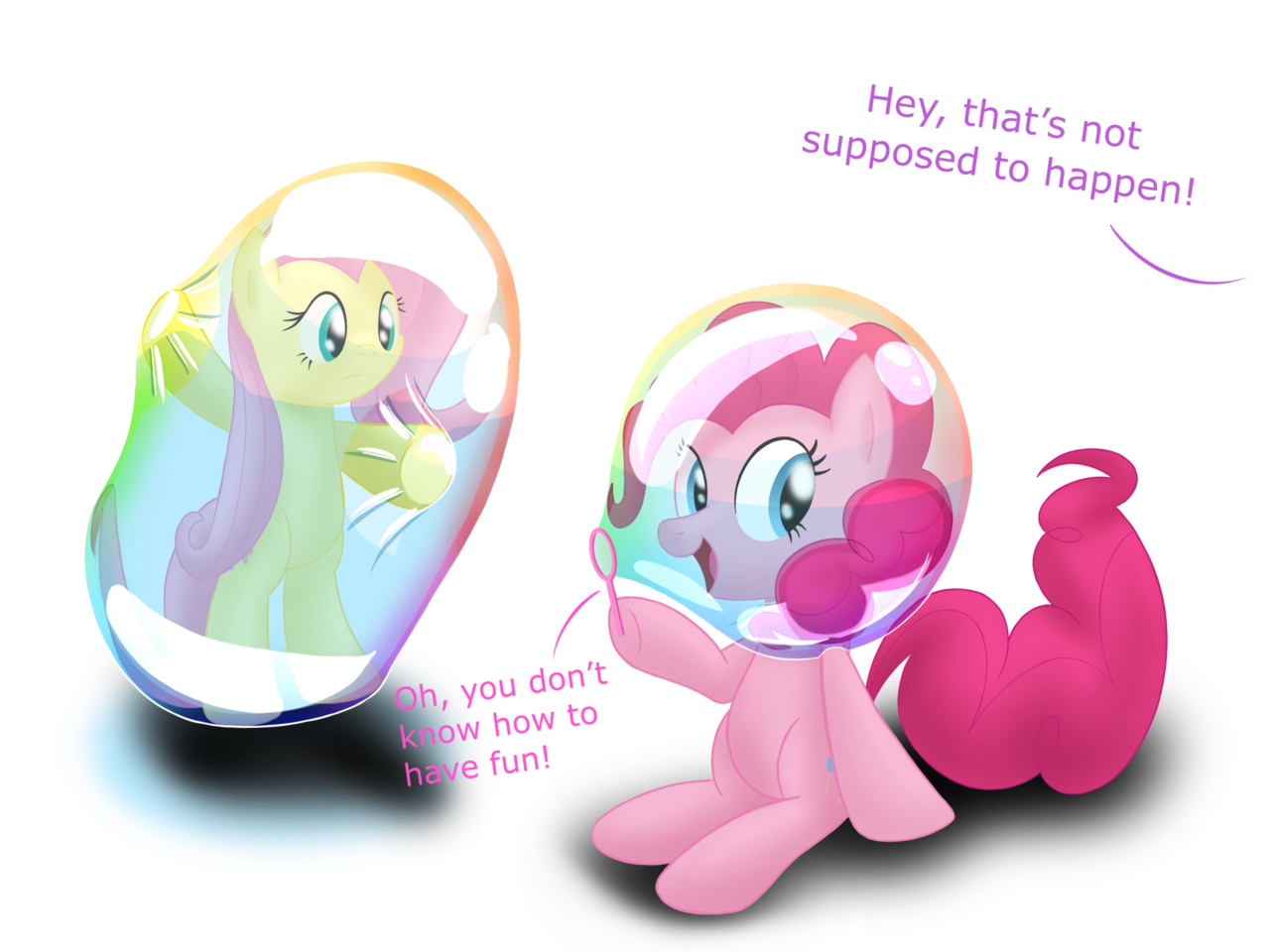 2037586 Safe Artist Bladedragoon7575 Fluttershy Pinkie Pie Pony Bipedal Bondage Bubble Bubble Helmet Bubble On Head Bubble Wand Encasement Implied Twilight Sparkle In Bubble Sitting Soap Bubble Trapped Derpibooru