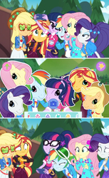 Size: 1255x2053 | Tagged: safe, screencap, applejack, fluttershy, rainbow dash, rarity, sci-twi, sunset shimmer, twilight sparkle, pony, equestria girls, festival filters, g3, g4, my little pony equestria girls: better together, disgusted, do not want, female, g3 faic, g3 pony face (filter), g4 to g3, generation leap, geode of fauna, geode of telekinesis, magical geodes, not an edit, pinkie's silly face, shocked, wat