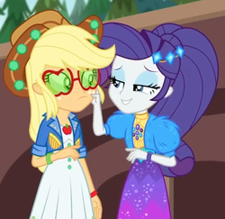 Size: 693x674 | Tagged: safe, screencap, applejack, rarity, equestria girls, festival filters, g4, my little pony equestria girls: better together, best friends, cropped, shipping fuel