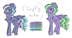Size: 1709x906 | Tagged: safe, artist:randomdoesthings, oc, oc only, pony, kindverse, magical lesbian spawn, offspring, parent:oc:firefly, parent:oc:turquoise edge, parents:oc x oc, simple background, white background