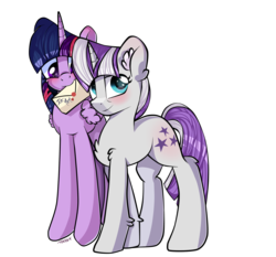 Size: 1500x1400 | Tagged: safe, artist:n0kkun, twilight sparkle, twilight velvet, alicorn, pony, unicorn, g4, blushing, duo, female, letter, mare, mother and daughter, mother's day, mouth hold, simple background, transparent background, twilight sparkle (alicorn)