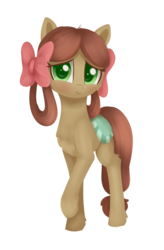 Size: 1200x1830 | Tagged: safe, artist:dusthiel, yona, earth pony, pony, g4, she's all yak, blushing, bow, female, hair bow, looking at you, mare, monkey swings, ponified, pony yona, raised hoof, simple background, solo, species swap, transparent background
