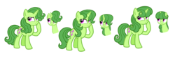 Size: 5760x1944 | Tagged: safe, artist:thecheeseburger, oc, oc only, oc:clover blossom, pony, unicorn, g4, antagonist, design, female, green hair, green pony, mare, simple background, smug, transparent background