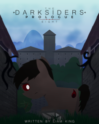 Size: 2400x3000 | Tagged: safe, artist:darksoma, oc, oc only, oc:lucas eight, earth pony, pony, black vine, brick wall, castle, cover art, fanfic art, high res, mountain, overgrown, prologue, solo, species:darksider, tall grass, the darksiders: prologue, void crystal