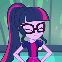 Size: 400x400 | Tagged: safe, screencap, sci-twi, twilight sparkle, equestria girls, equestria girls series, g4, i'm on a yacht, spoiler:eqg series (season 2), cropped, cute, eyes closed, female, glasses, new outfit, solo, twiabetes