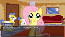 Size: 854x480 | Tagged: safe, artist:pwaamlpfim, fluttershy, princess luna, rainbow dash, twilight sparkle, pony, turnabout storm, g4, ace attorney, animated, crying, female, filly, filly fluttershy, filly rainbow dash, guard, offscreen character, phoenix wright, sound, webm, younger
