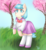 Size: 2600x2800 | Tagged: safe, artist:yumomochan, coco pommel, earth pony, pony, g4, clothes, cocobetes, cute, female, grass, high res, mare, pastel, pleated skirt, school uniform, shoes, skirt, socks, solo, tree