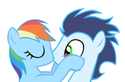 Size: 981x639 | Tagged: safe, artist:3d4d, rainbow dash, soarin', pony, g4, base used, female, kissing, male, ship:soarindash, shipping, simple background, straight, transparent background