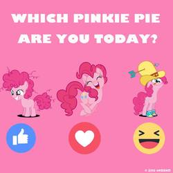 Size: 960x960 | Tagged: safe, pinkie pie, earth pony, pony, g4, my little pony: the movie, official, emoji, facebook, female, hat, mare, pink background, pinkie pie month, self ponidox, simple background, text